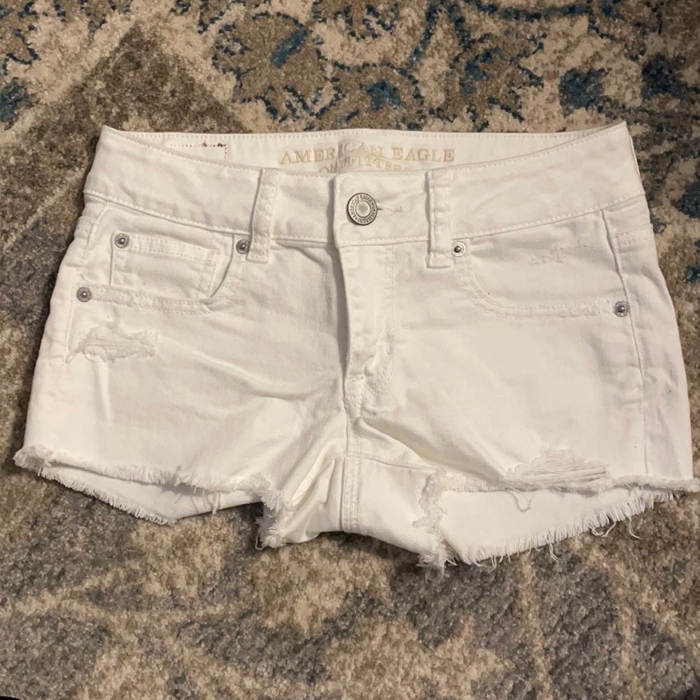 AE white denim shorts, size 0
